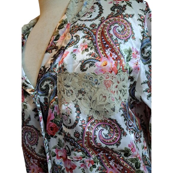 Vintage Victoria’s Secret Womens Size P Gold Label Pajama Top Silky Satin Floral - Picture 10 of 12